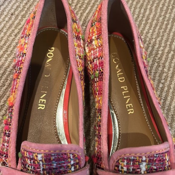 NEW DONALD PLINER boucle and suede pink tweed pointed toe penny loafers 6.5 - Picture 4 of 10